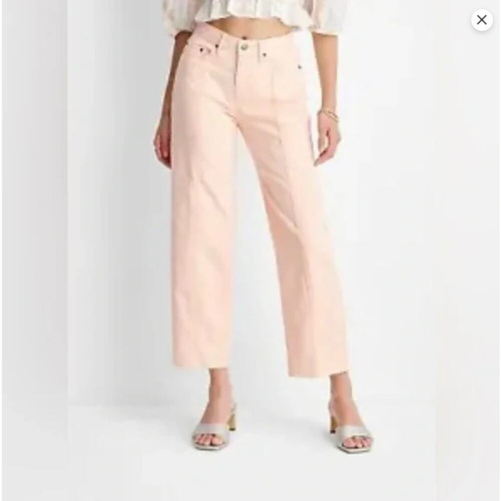 Future Collective Women's High-Rise Straight Leg Denim Raw Hem Pants Peach 4 - Picture 4 of 7